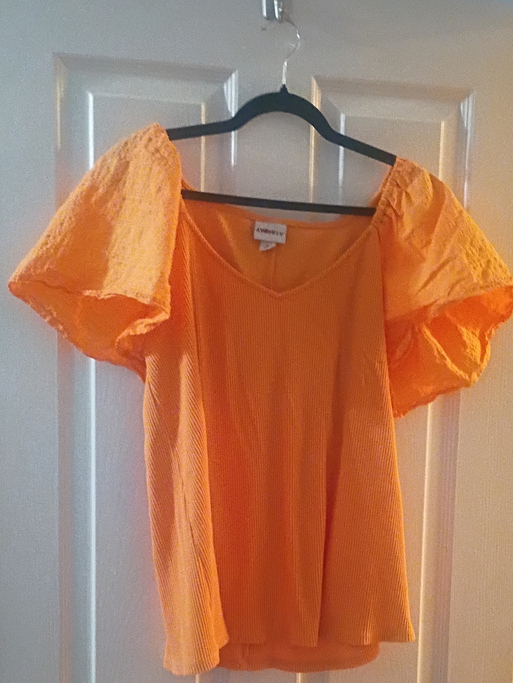 Ava & Viv Orange V-Neck Flutter Sleeve Blouse